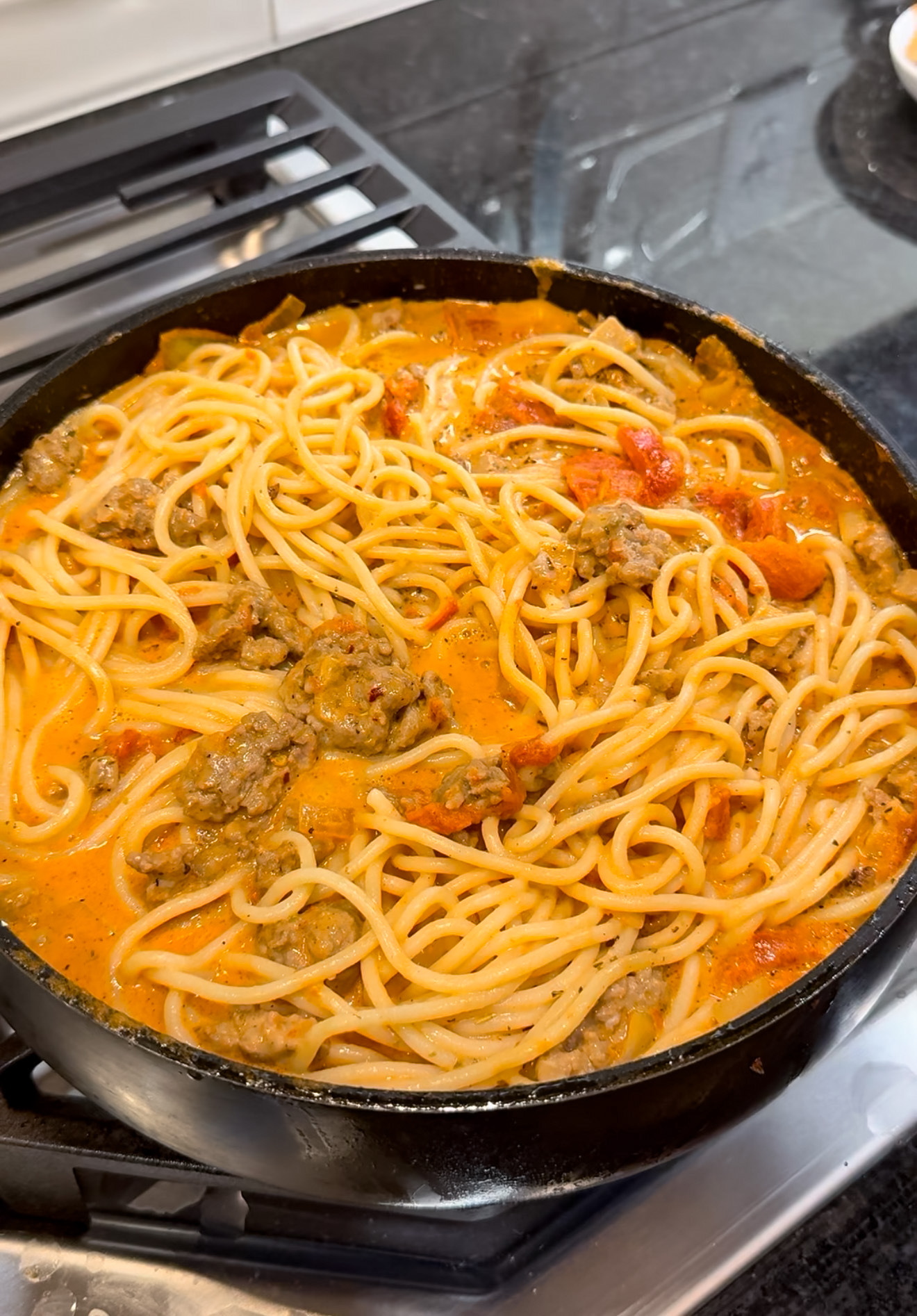 Creamy San Marzano Sausage Spaghetti